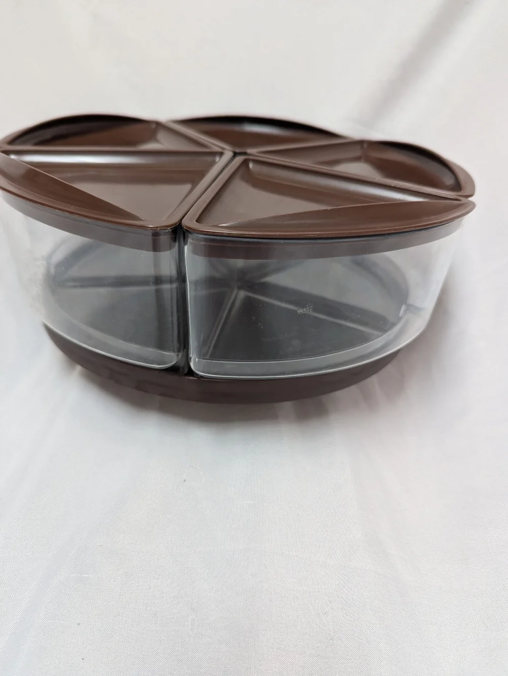 Vintage‎ Rubbermaid Party Plan 5 Canister Lazy Susan Serving Set Brown CRACK